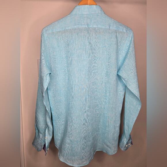 COLORI de Capri Collared Turquoise Button Up Slimfit Longsleeve Linen Small - Picture 2 of 7